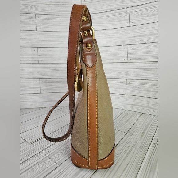 Dooney & Bourke Vintage Pebbled Leather Hobo Bag in Taupe and British Tan - Picture 3 of 14